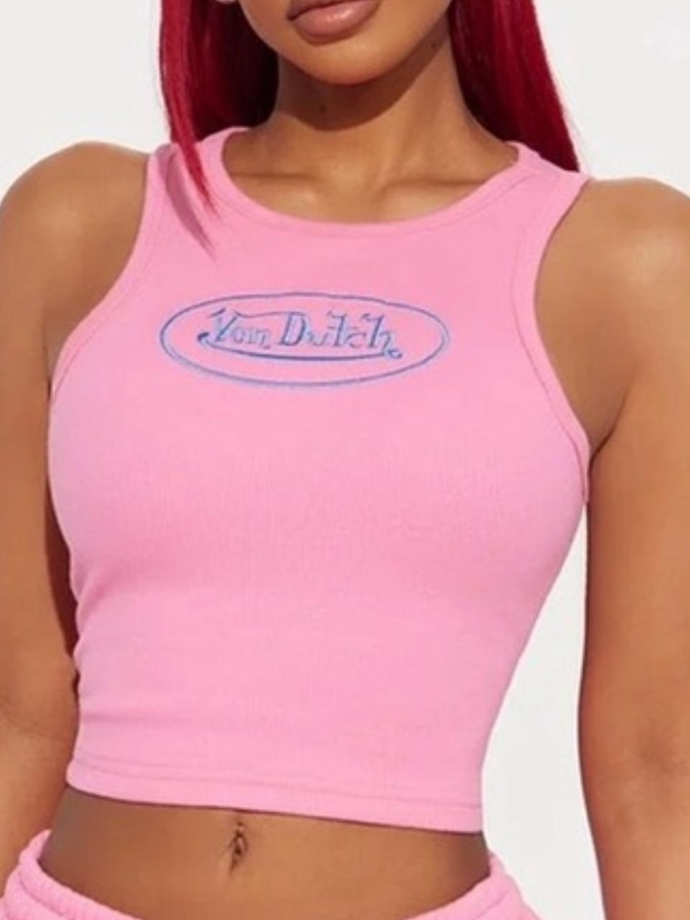 🆕️ Von Dutch Pink Ribbed Crop Tank Top Womens Medium